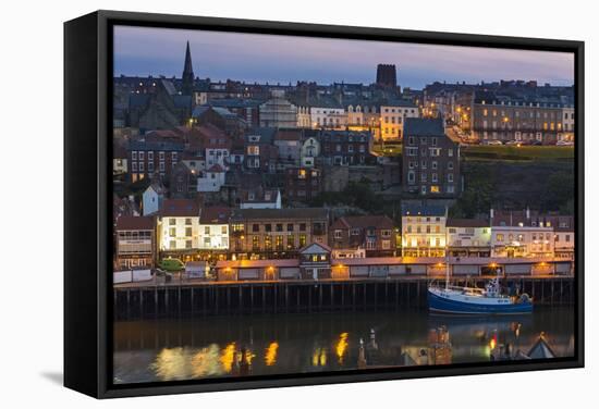 United Kingdom, England, North Yorkshire, Whitby. a View of the Harbour at Dusk.-Nick Ledger-Framed Stretched Canvas