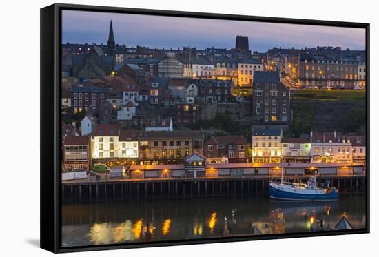 United Kingdom, England, North Yorkshire, Whitby. a View of the Harbour at Dusk.-Nick Ledger-Framed Stretched Canvas