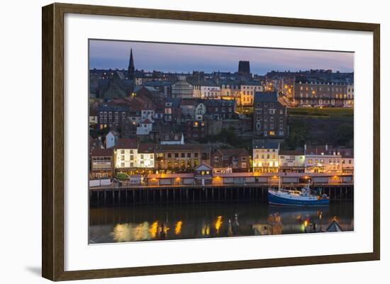 United Kingdom, England, North Yorkshire, Whitby. a View of the Harbour at Dusk.-Nick Ledger-Framed Photographic Print