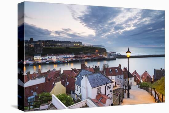 United Kingdom, England, North Yorkshire, Whitby. the Harbour and 199 Steps-Nick Ledger-Stretched Canvas