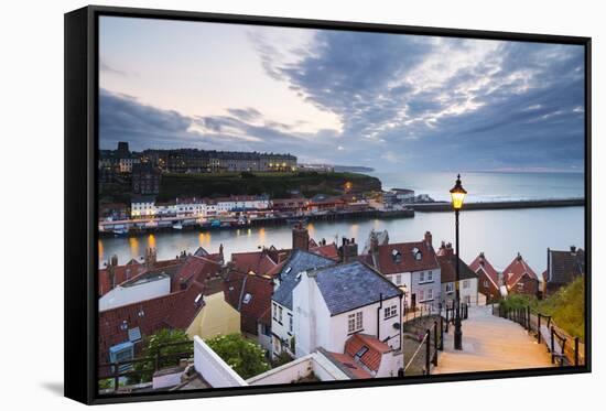 United Kingdom, England, North Yorkshire, Whitby. the Harbour and 199 Steps-Nick Ledger-Framed Stretched Canvas