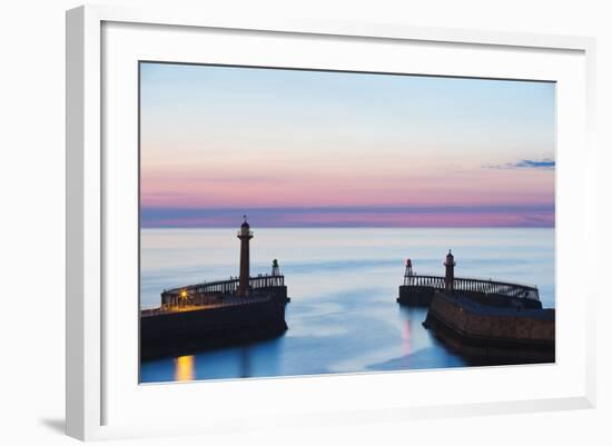 United Kingdom, England, North Yorkshire, Whitby. the Piers at Dusk.-Nick Ledger-Framed Photographic Print