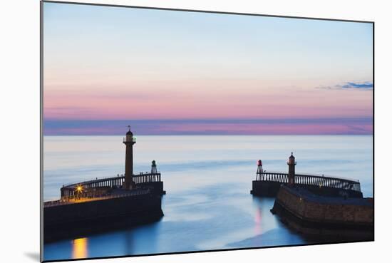 United Kingdom, England, North Yorkshire, Whitby. the Piers at Dusk.-Nick Ledger-Mounted Photographic Print