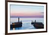 United Kingdom, England, North Yorkshire, Whitby. the Piers at Dusk.-Nick Ledger-Framed Photographic Print