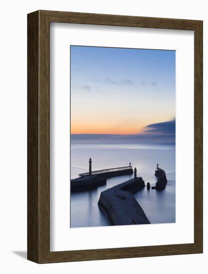 United Kingdom, England, North Yorkshire, Whitby. the Piers at Dusk.-Nick Ledger-Framed Photographic Print