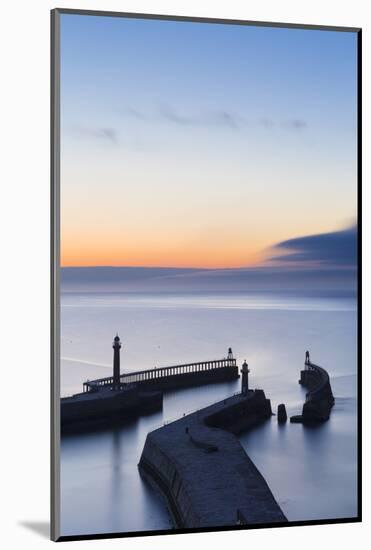 United Kingdom, England, North Yorkshire, Whitby. the Piers at Dusk.-Nick Ledger-Mounted Photographic Print