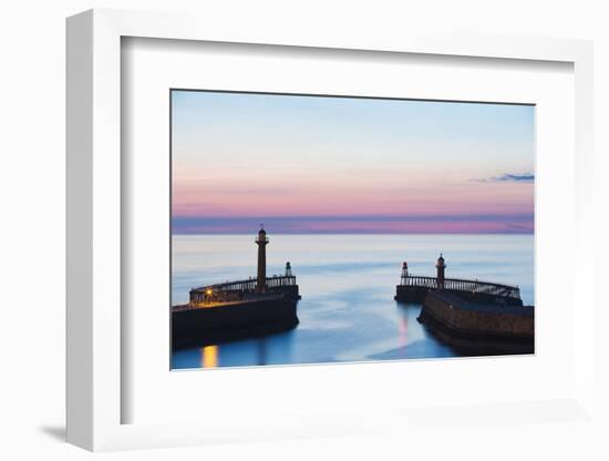 United Kingdom, England, North Yorkshire, Whitby. the Piers at Dusk.-Nick Ledger-Framed Photographic Print