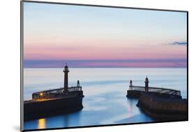 United Kingdom, England, North Yorkshire, Whitby. the Piers at Dusk.-Nick Ledger-Mounted Photographic Print
