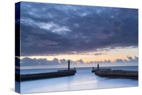 United Kingdom, England, North Yorkshire, Whitby. the Piers at Dusk.-Nick Ledger-Stretched Canvas