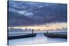 United Kingdom, England, North Yorkshire, Whitby. the Piers at Dusk.-Nick Ledger-Stretched Canvas