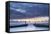 United Kingdom, England, North Yorkshire, Whitby. the Piers at Dusk.-Nick Ledger-Framed Stretched Canvas