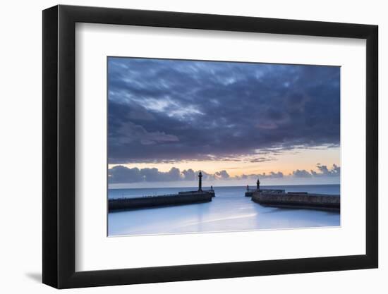 United Kingdom, England, North Yorkshire, Whitby. the Piers at Dusk.-Nick Ledger-Framed Photographic Print