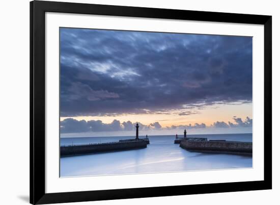 United Kingdom, England, North Yorkshire, Whitby. the Piers at Dusk.-Nick Ledger-Framed Photographic Print