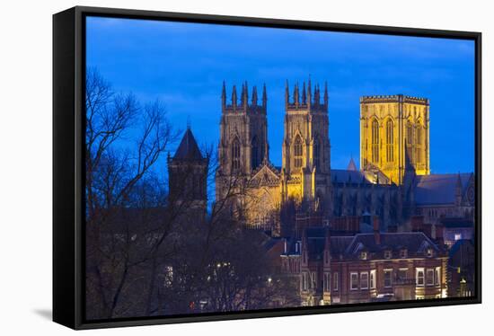 United Kingdom, England, North Yorkshire, York. The Minster seen from the City Walls at dusk.-Nick Ledger-Framed Stretched Canvas