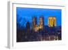 United Kingdom, England, North Yorkshire, York. The Minster seen from the City Walls at dusk.-Nick Ledger-Framed Photographic Print