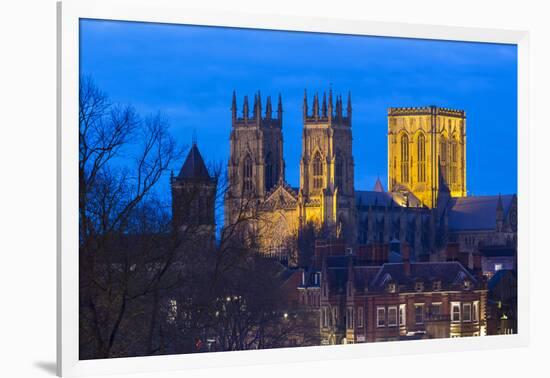 United Kingdom, England, North Yorkshire, York. The Minster seen from the City Walls at dusk.-Nick Ledger-Framed Photographic Print