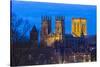 United Kingdom, England, North Yorkshire, York. The Minster seen from the City Walls at dusk.-Nick Ledger-Stretched Canvas
