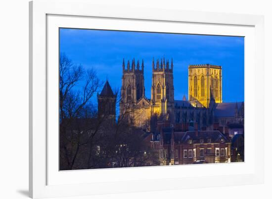 United Kingdom, England, North Yorkshire, York. The Minster seen from the City Walls at dusk.-Nick Ledger-Framed Photographic Print