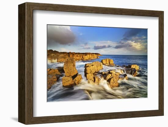 United Kingdom, Uk, Scotland, Inner Hebrides, Contrast Between the Yellow Rocks and the Blue Water-Fortunato Gatto-Framed Photographic Print