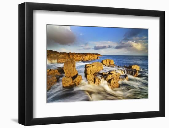 United Kingdom, Uk, Scotland, Inner Hebrides, Contrast Between the Yellow Rocks and the Blue Water-Fortunato Gatto-Framed Photographic Print