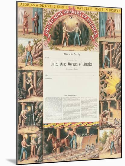 United Mine Worker's Certificate, 1890-null-Mounted Giclee Print