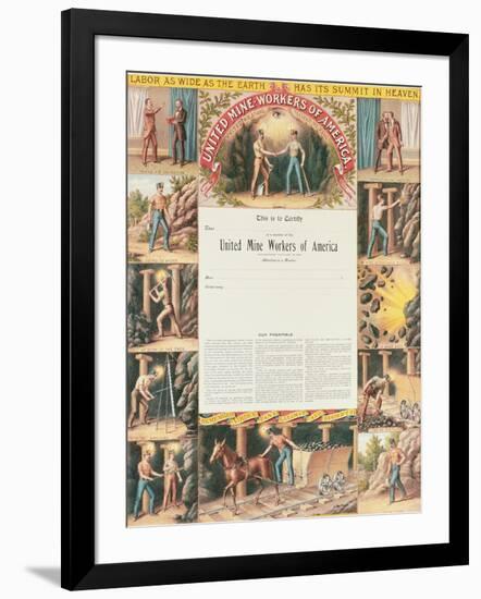 United Mine Worker's Certificate, 1890-null-Framed Giclee Print