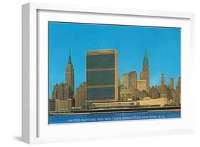 United Nations Building and Skyline, New York City-null-Framed Art Print