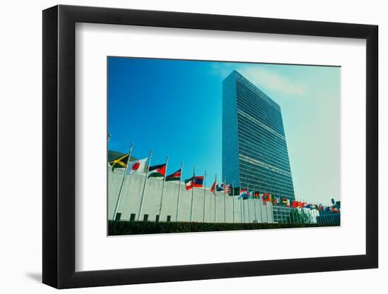 United Nations Building with flags in New York City, New York-null-Framed Photographic Print