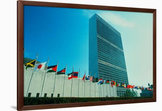 United Nations Building with flags in New York City, New York-null-Framed Photographic Print