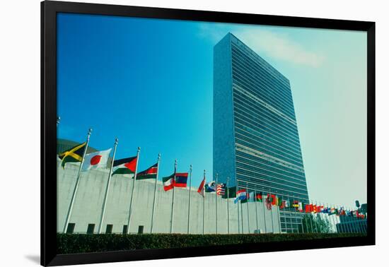 United Nations Building with flags in New York City, New York-null-Framed Photographic Print