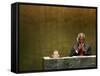 United Nations Secretary General Kofi Annan Listens to Statements Made by Members-Julie Jacobson-Framed Stretched Canvas