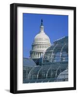 United States Botanic Garden Conservatory and Capitol, Washington DC, USA-Murat Taner-Framed Photographic Print