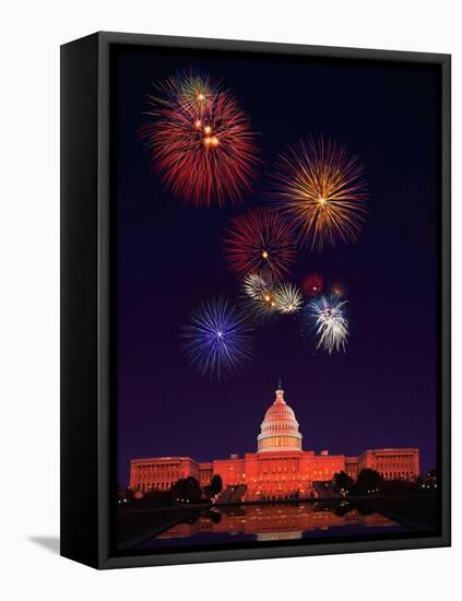 United States Capitol Building and Fireworks-Bill Ross-Framed Stretched Canvas