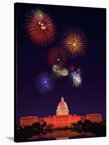 United States Capitol Building and Fireworks-Bill Ross-Stretched Canvas