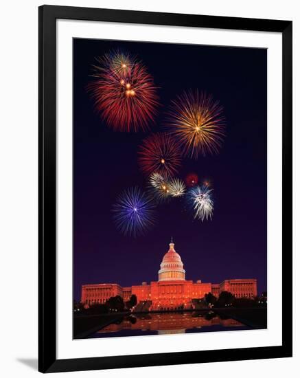 United States Capitol Building and Fireworks-Bill Ross-Framed Photographic Print