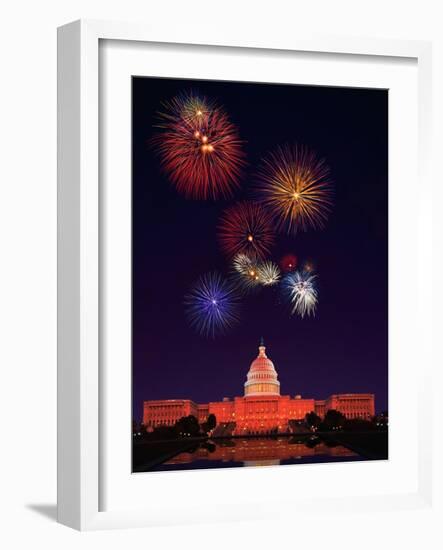 United States Capitol Building and Fireworks-Bill Ross-Framed Photographic Print