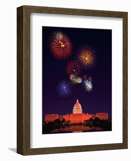 United States Capitol Building and Fireworks-Bill Ross-Framed Photographic Print