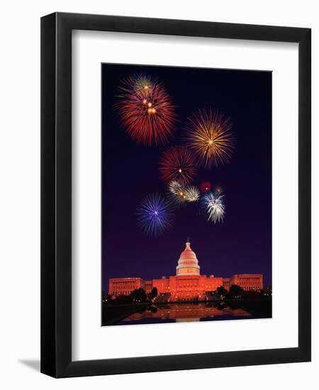 United States Capitol Building and Fireworks-Bill Ross-Framed Photographic Print