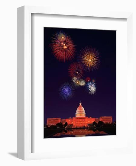 United States Capitol Building and Fireworks-Bill Ross-Framed Photographic Print