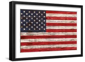 United States Flag on Wooden Surface-FelipeS-Framed Art Print