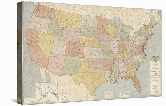 United States Map-The Vintage Collection-Stretched Canvas