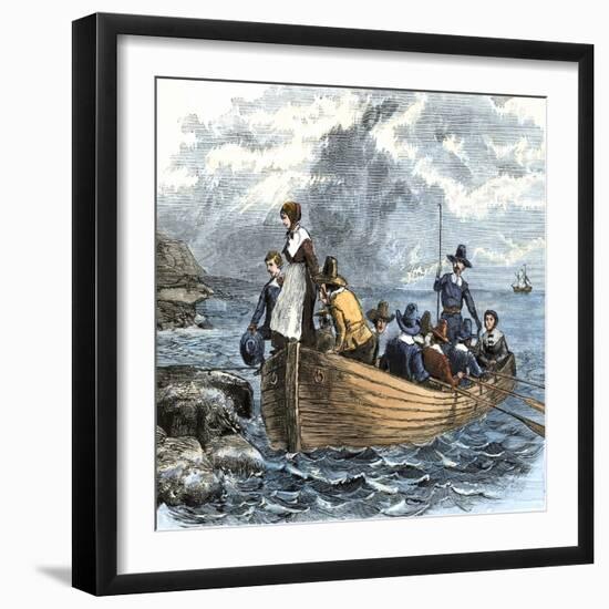 United States, Massachusetts: John Alden and Mary Chilton Debarking at Plymouth De Mayflower, Decem-null-Framed Giclee Print