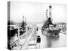 United States Men-Of-War Passing Through a Lock, Panama Canal, Panama, 1926-null-Stretched Canvas