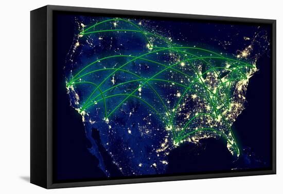 United States Network Map-NikoNomad-Framed Stretched Canvas