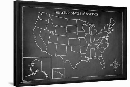 United States Of America Chalk Map-null-Framed Poster