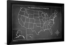 United States Of America Chalk Map-null-Framed Poster