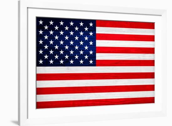 United States of America Flag Design with Wood Patterning - Flags of the World Series-Philippe Hugonnard-Framed Art Print