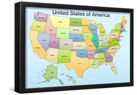 United States of America Map Educational Poster Print-null-Framed Poster