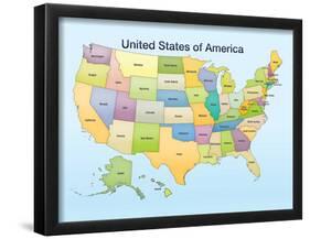 United States of America Map Educational Poster Print-null-Framed Poster