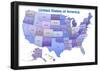 United States of America Map USA Blue Tonal Art Poster Print-null-Framed Poster